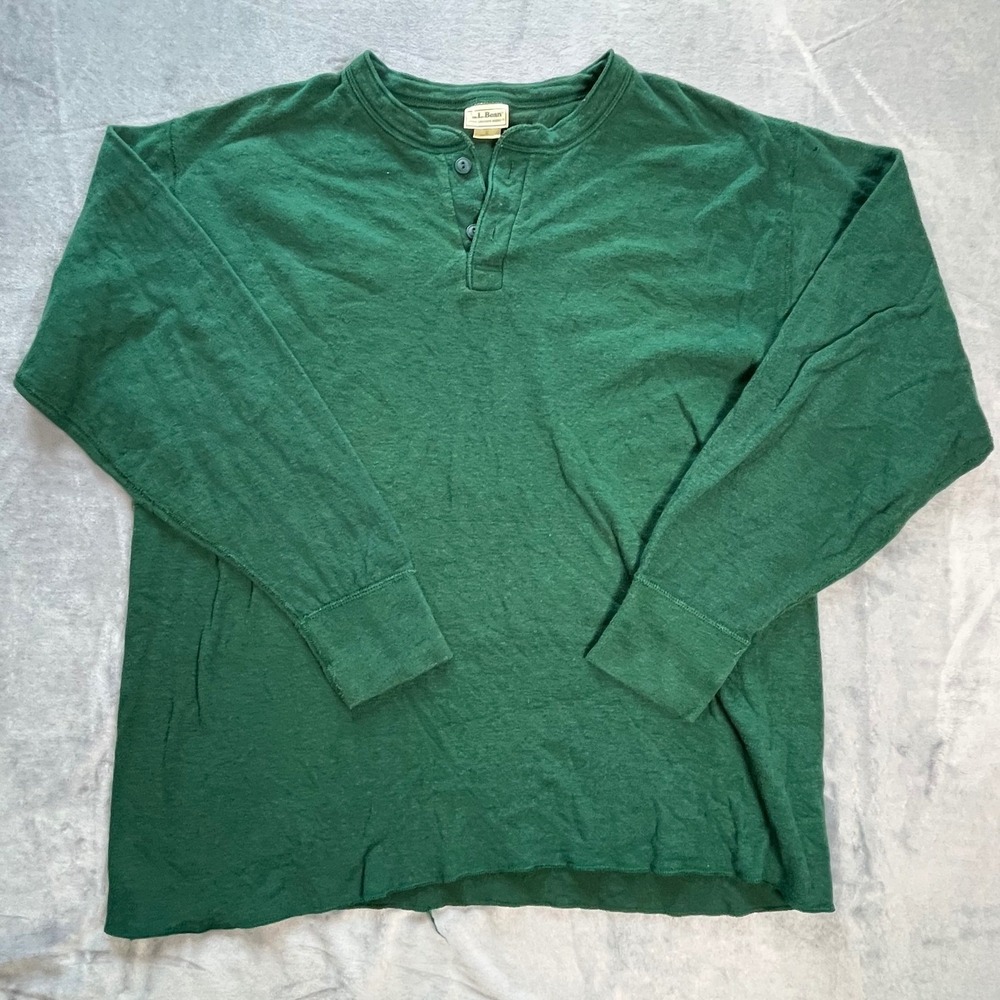 L.L. Bean River Driver Shirt Mens XL Green Wool Blend Henley Vintage Made In USA